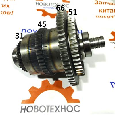 Вал АКПП ZY300 с количеством зубьев 51/66/45/31 задняя скорость в сборе с фрикционными дисками подходит для китайских фронтальных погрузчиков марок: Fukai ZL 930, SZM 930, HZM 930, Bull SL300, CTK S930, Yigong ZL30, Laigong ZL30, Neo S300, Neo 300, Shanlin ZL-30